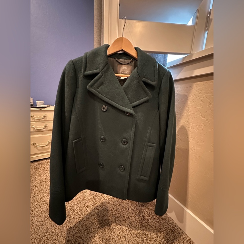 J.Crew dark green wool pea coat, size 4